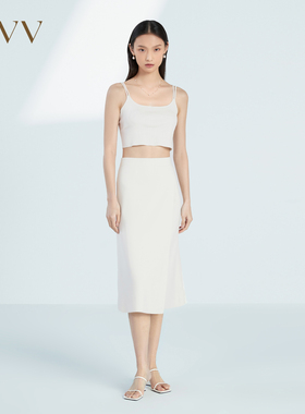 OVV春夏女装桑蚕丝长绒棉混纺双层围裹式针织半身裙GQAZJ13006A