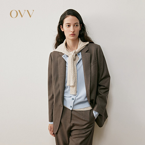OVV秋冬热卖经典一粒扣低领口休闲羊毛西服外套GTXEJ35109A