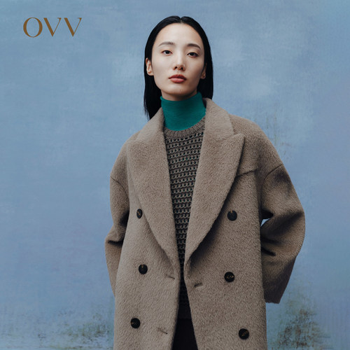 OVV戗驳领双排扣羊毛大衣女