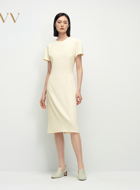 OVV春夏热卖日本进口条纹肌理三醋酸短袖连衣裙GQLBJ25002A