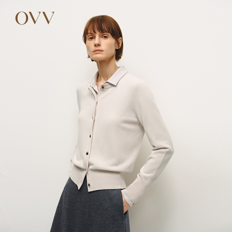 OVV秋冬女装单排扣舒适羊绒衫长袖圆领针织开衫GWZAJ34104A