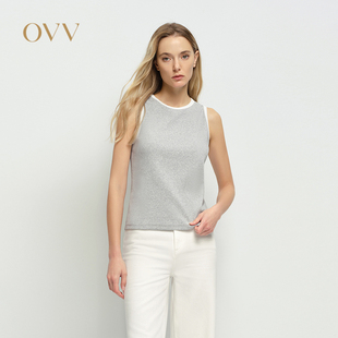 撞色边饰棉质背心T恤GNTDJ25003A 圆领无袖 OVV春夏热卖 女装