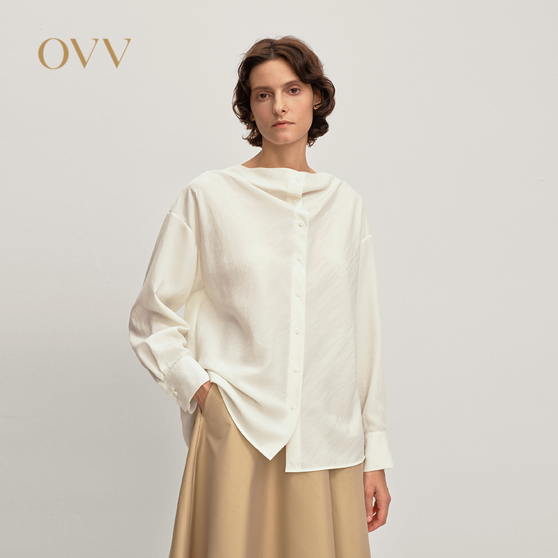 OVV2025秋冬新款女装优雅荡领简约版型通勤长袖休闲衬衫