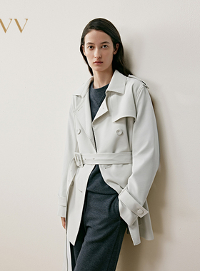 OVV2025秋冬新款复合工艺随附腰带双排扣小翻领风衣GWFAJ35102A