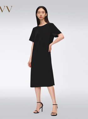 OVV春夏新款女装简约圆领舒适休闲直筒短袖连衣裙GQLBW24001A
