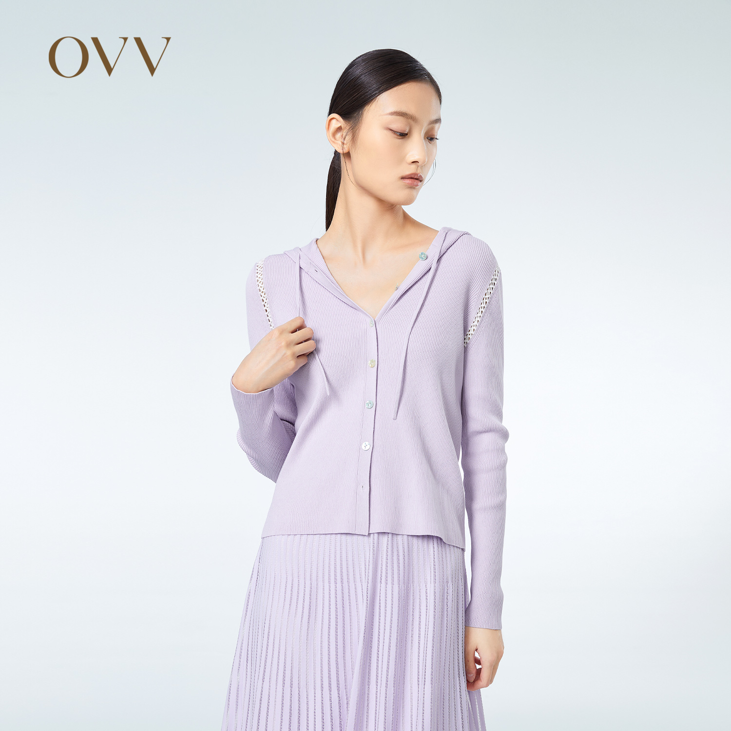 OVV春夏热卖女装棉质醋酸混纺休闲连帽针织开衫外套GWZAJ13019A