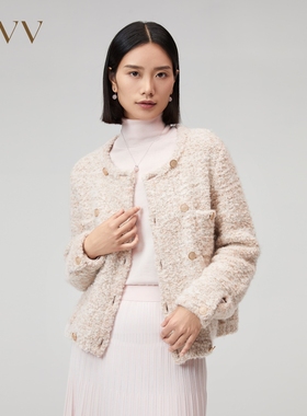 OVV秋冬新款羊毛花纱圆领双排扣经典休闲针织外套GWZAJ33107A