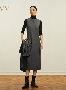 OVV秋冬女圆领无袖连衣裙简约休闲长款背心裙GQLWJ34109A