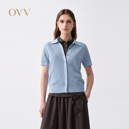 OVV2026春夏新款丝毛混纺复古精致简约休闲短袖针织衫GNZBJ26022A