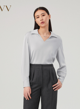 OVV秋冬新款优雅缎面醋酸经典翻领长袖衬衫上衣GNSAJ33102A