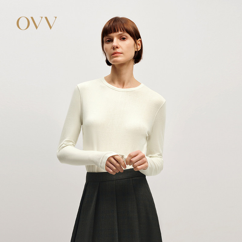OVV2025秋冬新款天丝羊毛简约圆领基础打底长袖T恤GNTAJ35102A