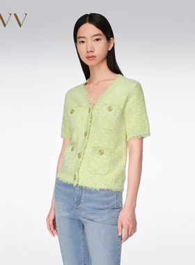 【经典粗花呢】OVV春夏花纱流苏V领短袖针织外套GWZAJ14004A