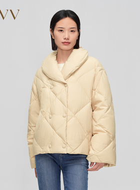 OVV秋冬新款插肩袖款菱形格经典休闲羽绒服外套GWRAJ43116A