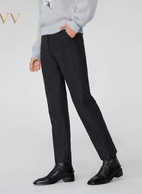 OVV秋冬新款法兰绒后腰橡筋脚口开衩套装西服裤子GTXFJ33107A
