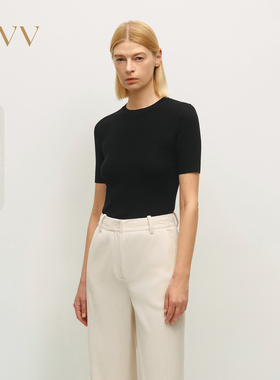 OVV秋冬基础无缝修身弹力圆领短袖针织打底衫GNZBW34001A