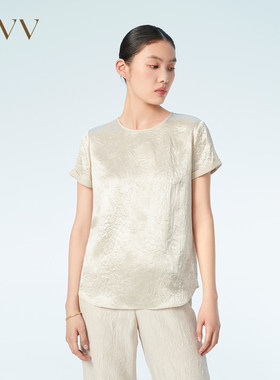 OVV春夏新款女装二醋酸透气垂感光泽感圆领短袖上衣GNSBJ23005A