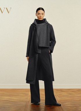 OVV秋冬女装随附围巾连帽单排扣羊毛双面呢大衣GWDAJ44126A