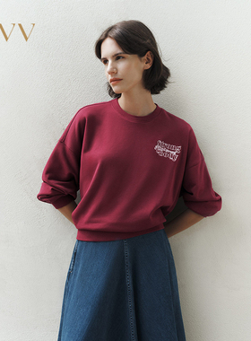 OVV2025秋冬新款都市休闲棉质字母刺绣长袖套头卫衣GNZWJ35104A