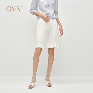 浅色弹力透气简约休闲短裤 经典 GKSCJ25001A 女装 OVV2025春夏新款