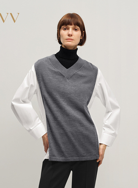 OVV2025秋冬新款针梭镶拼柔软亲肤假两件长袖上衣GNSAJ35111A