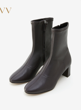 OVV秋冬新款简洁大方舒适弹力羊皮棕色短靴子GSXBJ33102A