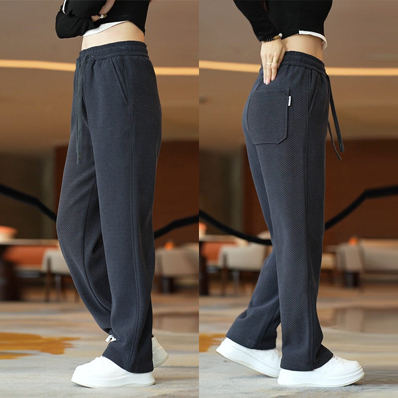 舒心秋冬季针织休闲裤男士格雷系高腰阔腿裤女垂感显瘦直筒裤长裤