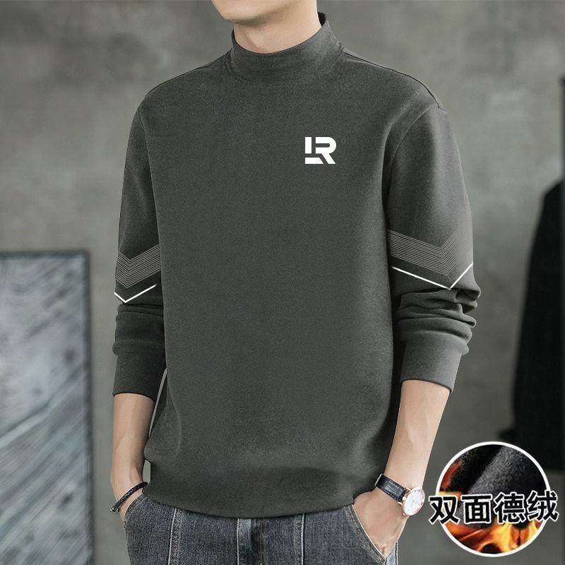 吉兴优选双面德绒打底衫男秋冬半高领保暖卫衣休闲印花长袖T恤