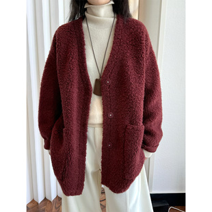 2025秋冬新款韩版羊羔毛呢外套女中长款加厚保暖开衫短款洋气大衣