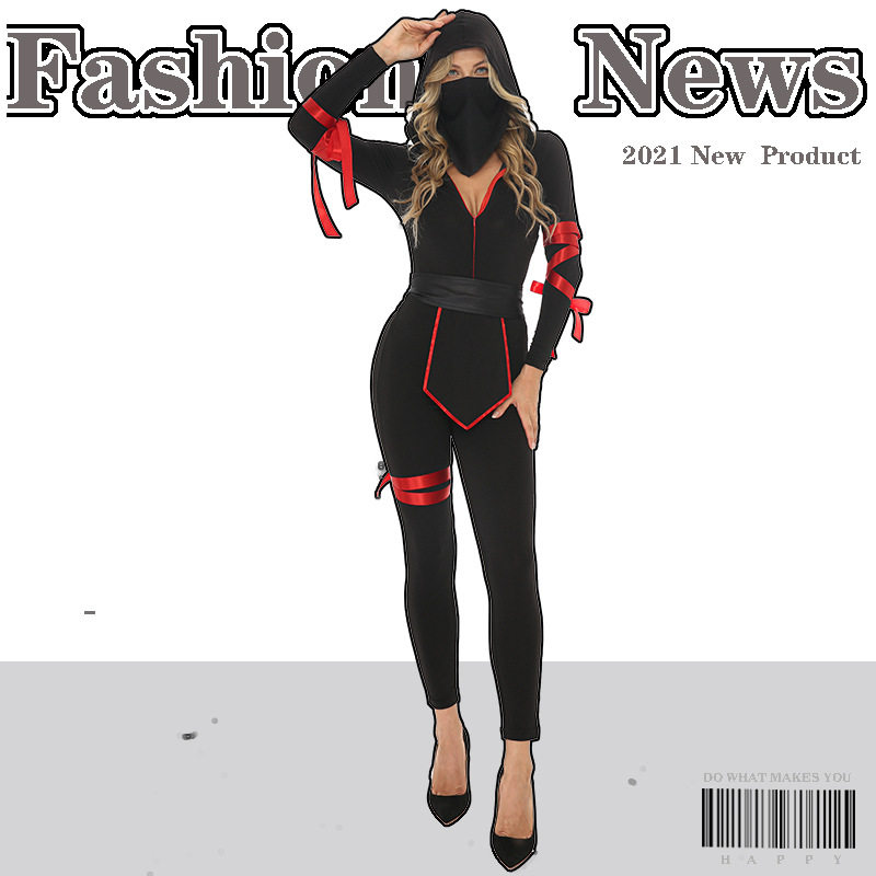 日本武士道忍者角色扮演蒙面女战士忍者游戏服连体装万圣节演出服