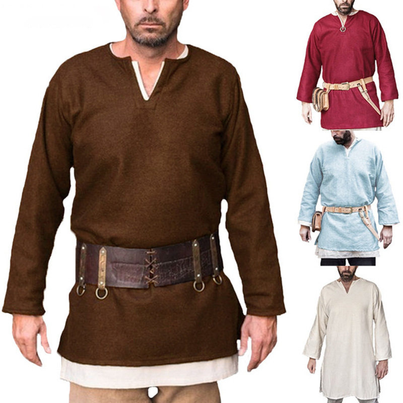 欧洲中世纪服饰 亚马逊 ebay lazada舞台演出服男子服装纯色长袖