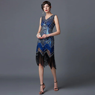 盖茨比晚礼服宴会礼服流苏1920复古亮片连衣裙亚马逊大码女装代发