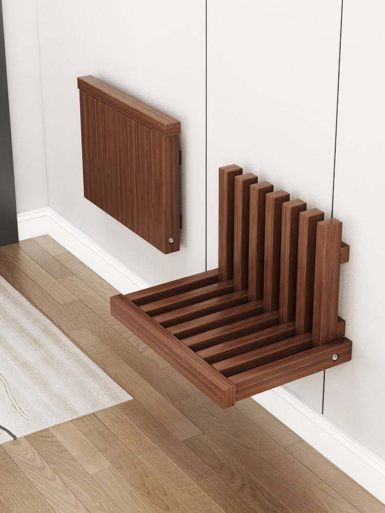 折叠换鞋凳壁挂式穿鞋凳入户门口墙壁家用玄关隐形实木挂墙折叠椅