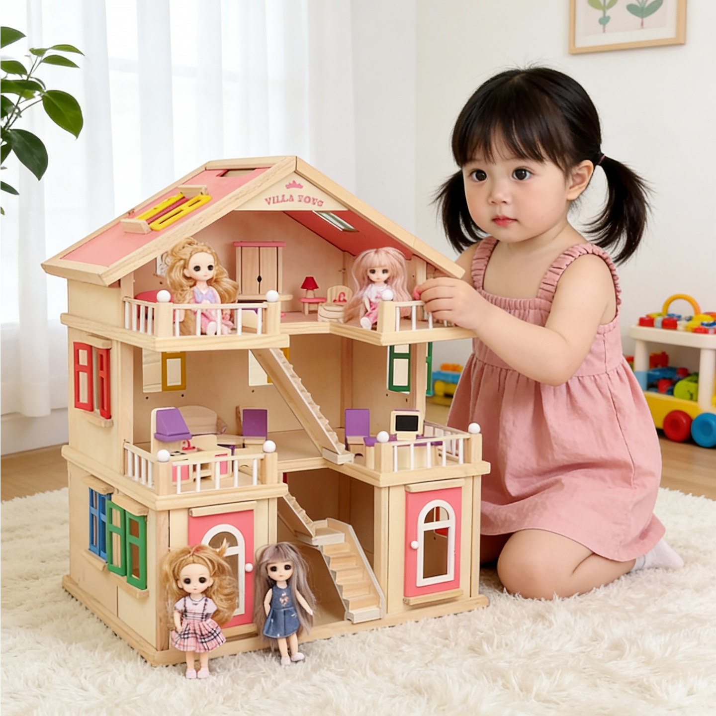 儿童实木三层娃娃屋拼装别墅过家家玩具女孩公主仿真房子生日礼物