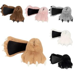 秋冬毛绒熊爪保暖拖鞋熊掌室内兽爪卡通情侣搞怪动物居家毛拖鞋