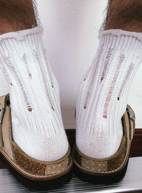 TREETALLIFE袜子男款女款艺术生堆堆袜黑色白色破洞卷边中筒长袜