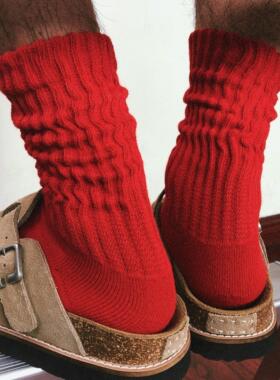 TREETALLIFE纯色红袜子男款女款堆堆袜艺术生毛巾运动袜中筒长筒