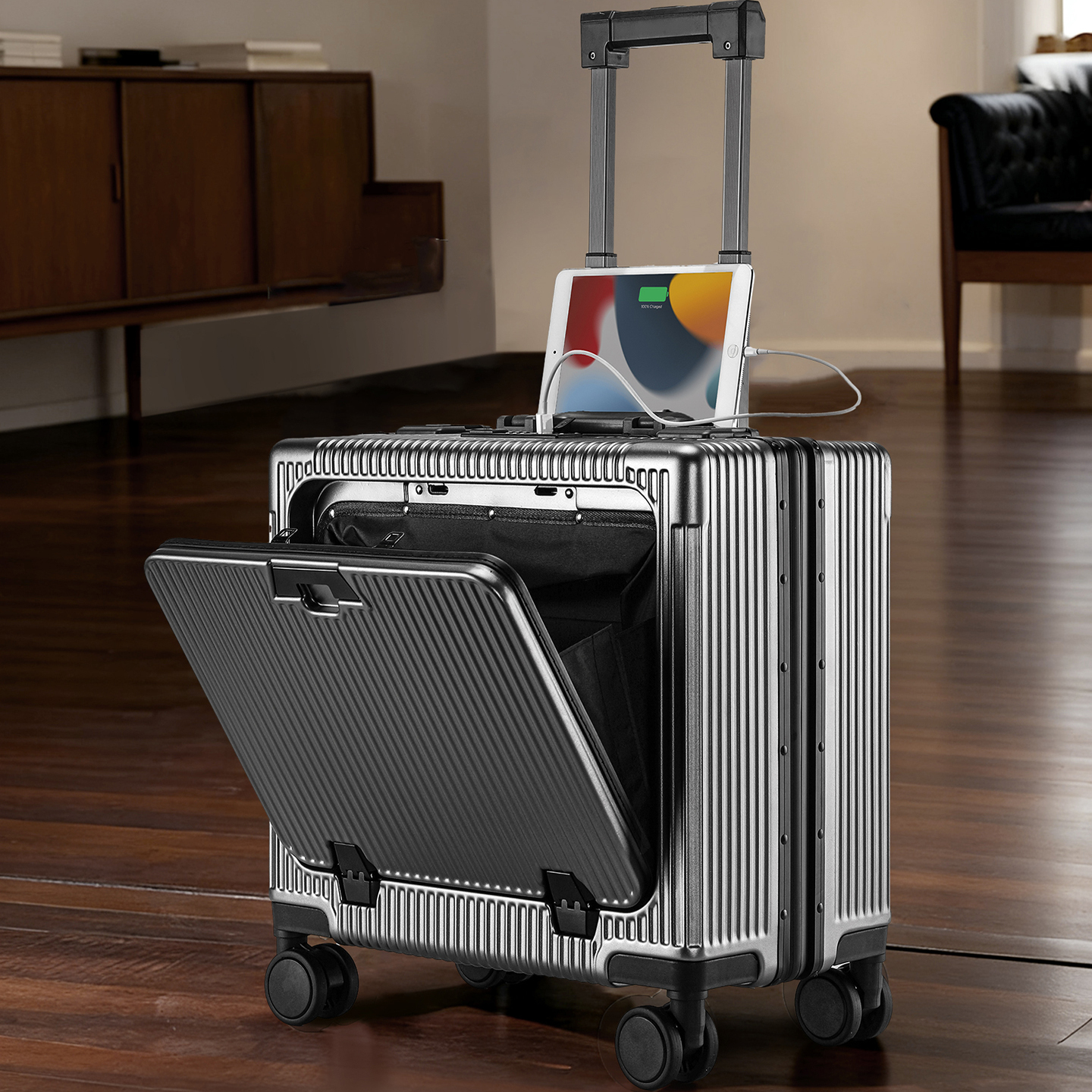 行李箱18寸前开口登机箱女小型