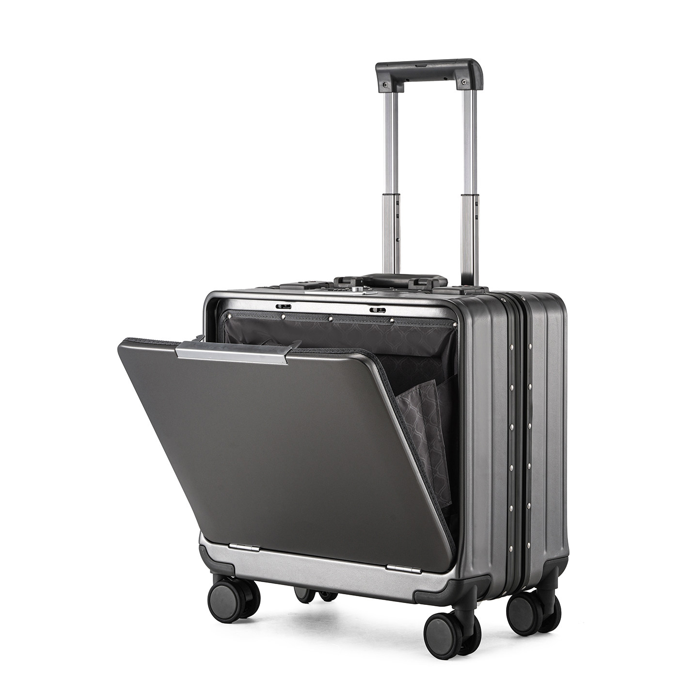 漫旅仕18寸行李箱前开口铝框商务拉杆箱小型出差可登机箱旅行男女