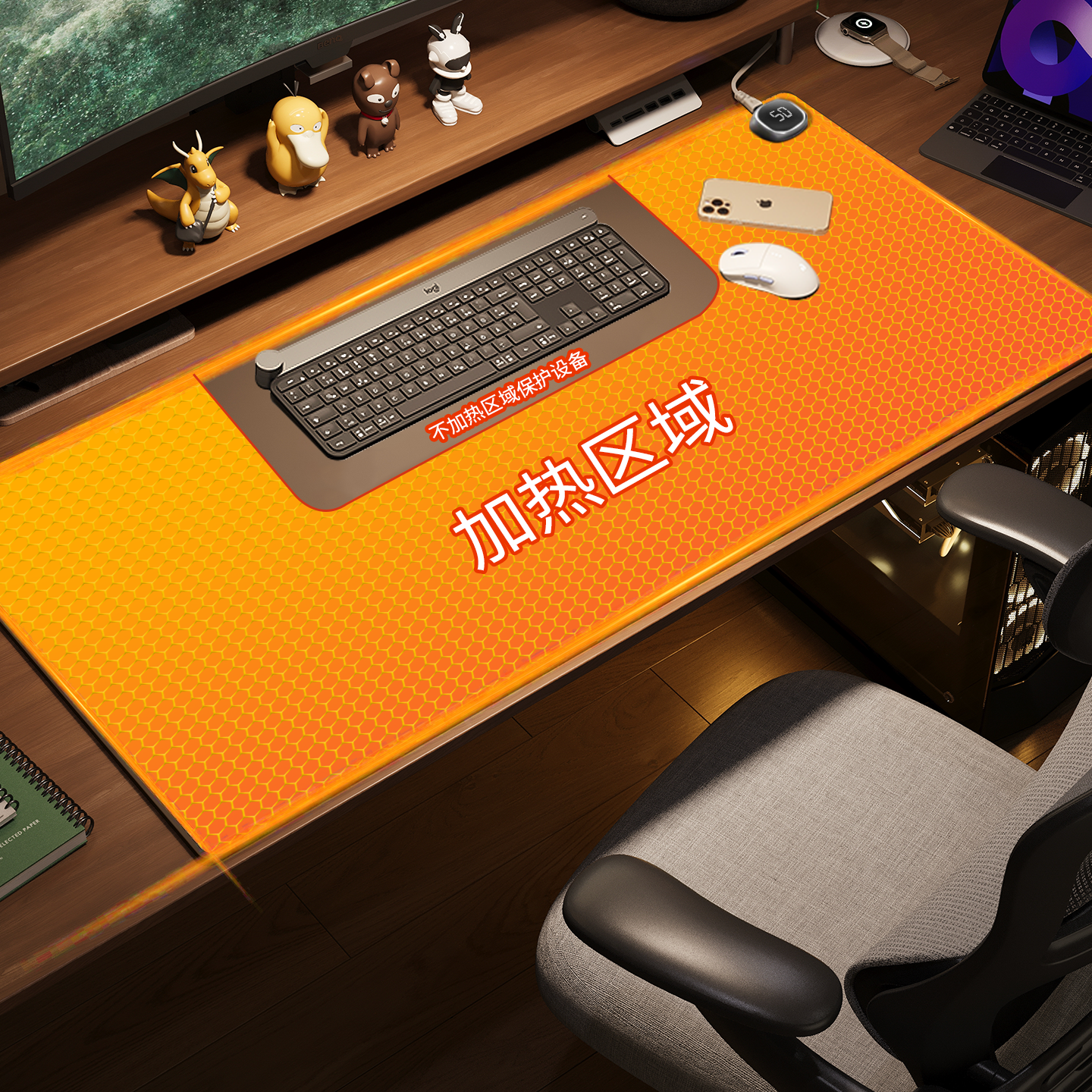 分区加热桌垫鼠标垫办公工位暖手