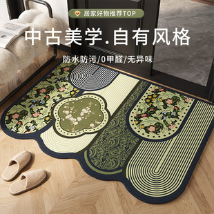 美式 入户门地垫高级耐脏门口进门脚垫玄关绿色入户地毯中古风门垫