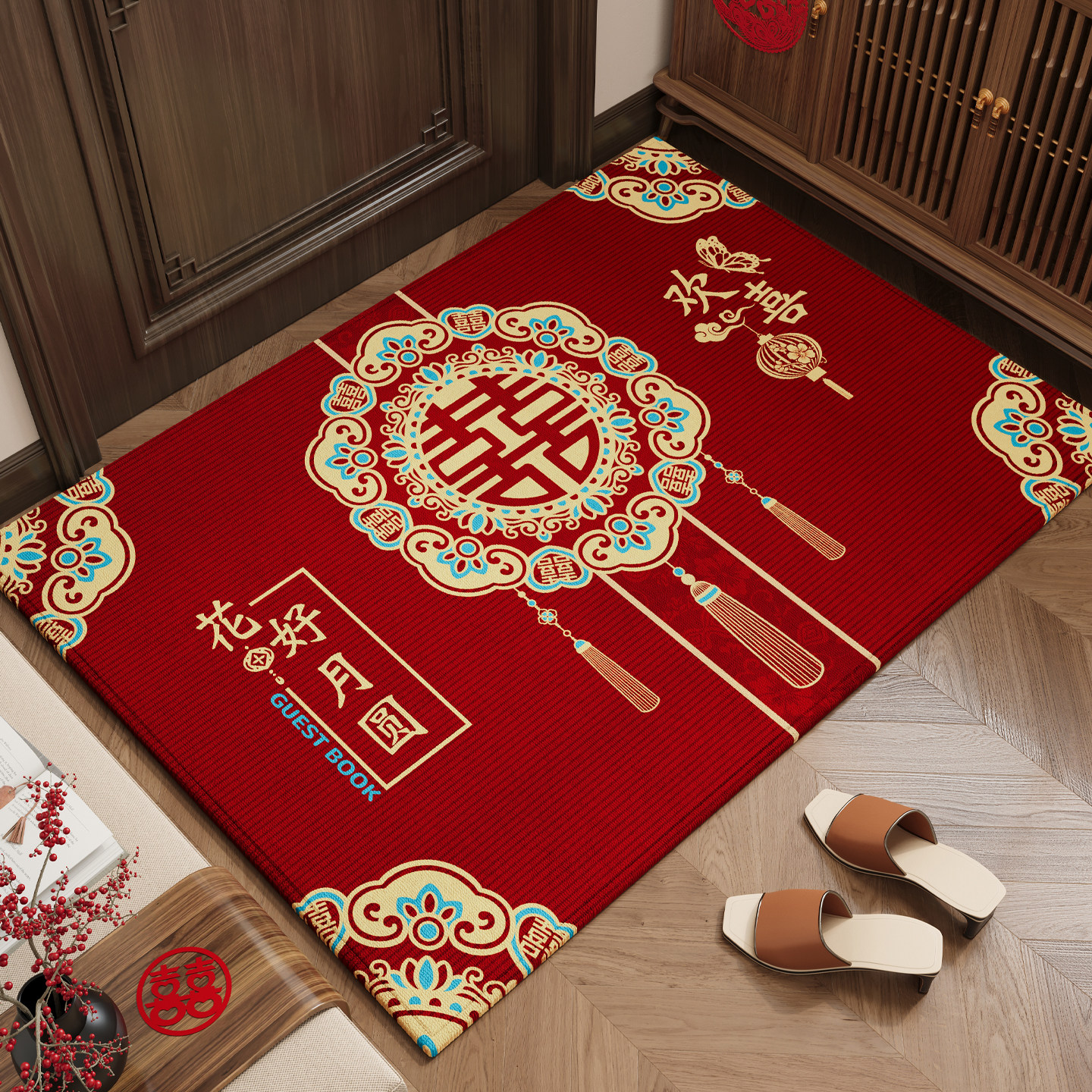 结婚入户门地垫进门门口红色脚垫高级感新婚入门地毯防滑喜庆门垫,居家布艺,入户地垫,淘宝优惠券,粉丝福利购,淘宝优惠卷