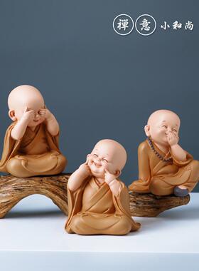 中国创意饰品桌面客厅酒柜家居装饰禅宗小和尚饰品树脂工艺品