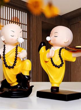 创意功夫小和尚桌面摆件酒柜办公室书柜茶桌茶台禅意家居软装饰品