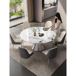 意大利极简风格板岩旋转餐桌和椅子可伸缩的方形和圆形两用小公寓