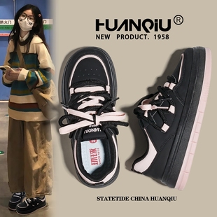 百搭学生2025爆新款 子运动休闲小黑鞋 厚底板鞋 鞋 女小众款 环球春季