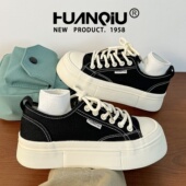 子厚底休闲百搭板鞋 环球黑色帆布鞋 学生百搭大头鞋 2026新款 女春季