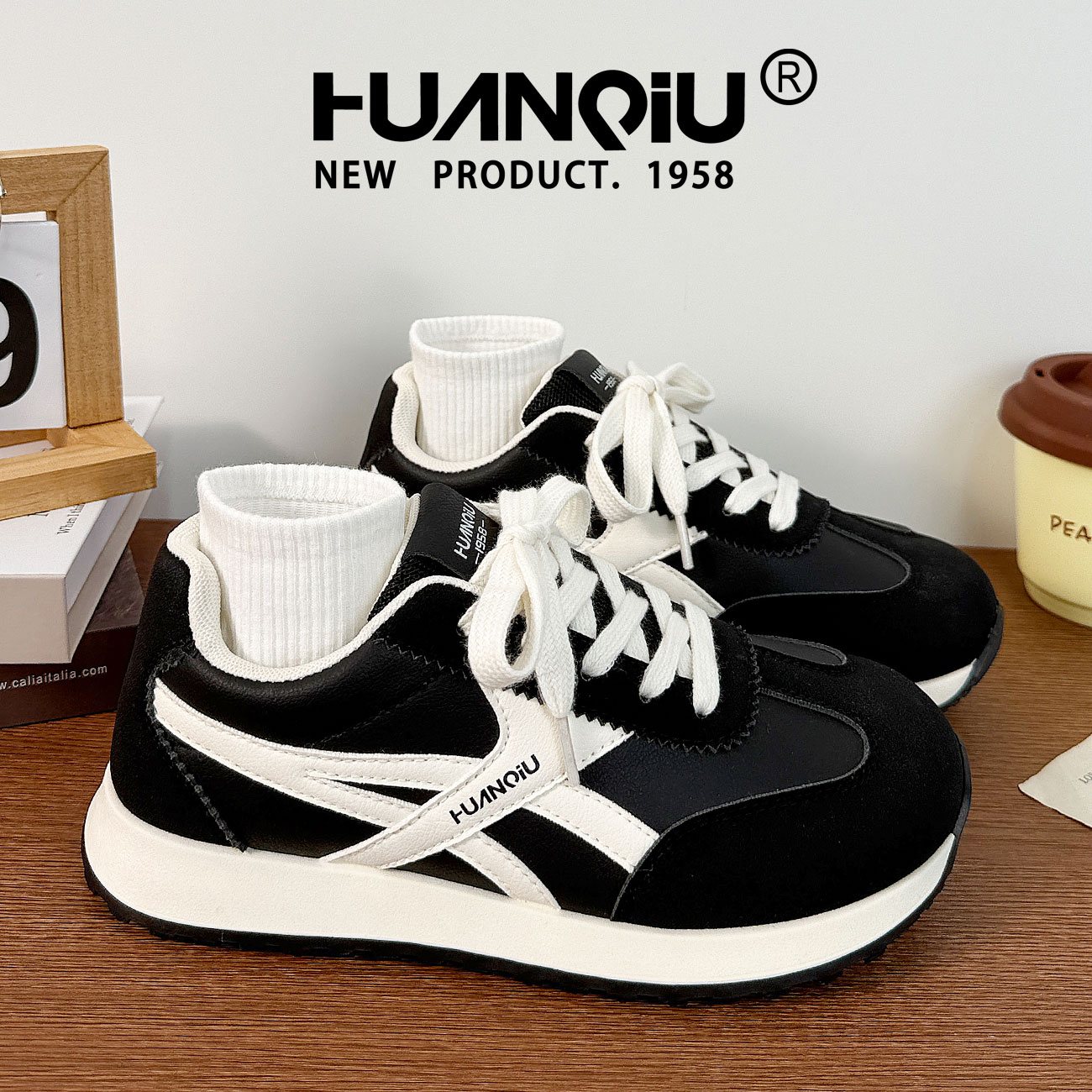 环球复古小众百搭厚底黑色阿甘鞋