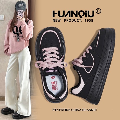 环球爆款原创百搭黑粉板鞋