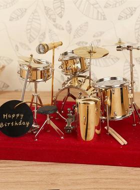 架子鼓模型镀金迷你架子鼓爵士鼓模型摆件送防尘罩送老师朋友生日