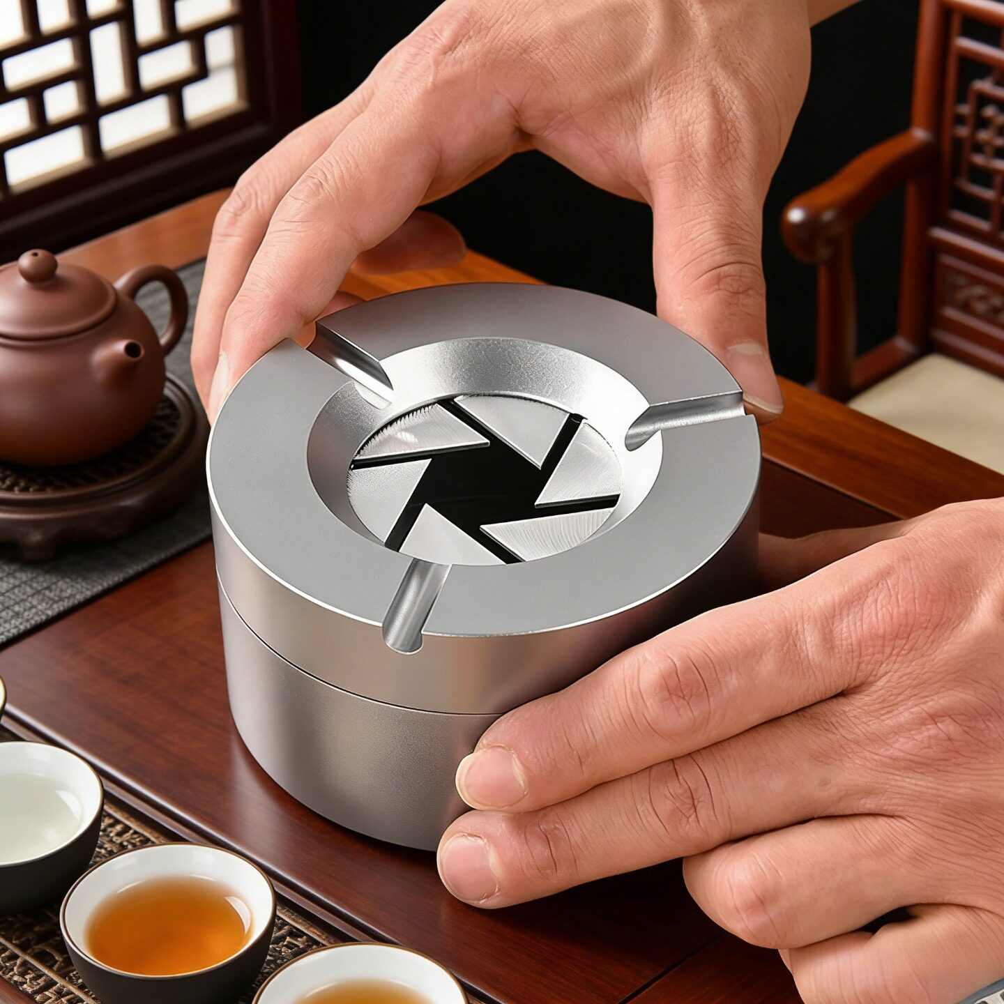 金属旋转防风防飞灰烟灰缸办公家用加大容量烟缸车载专用便携带盖